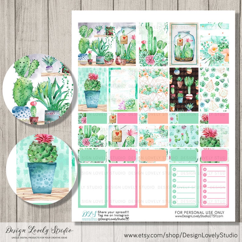 PRINTABLE CACTUS Planner Stickers Houseplants Planner Etsy