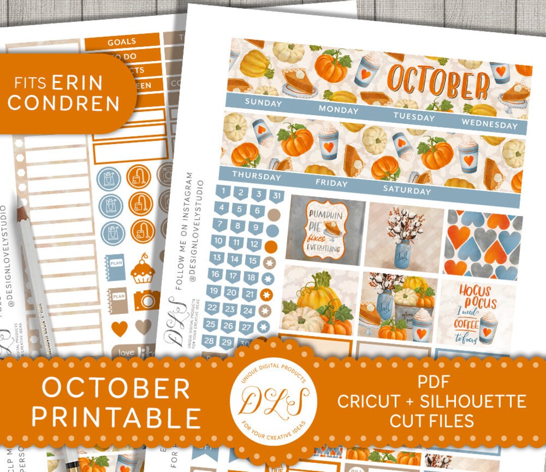 October Monthly Kit for Erin Condren Planner, October Planner Stickers ...