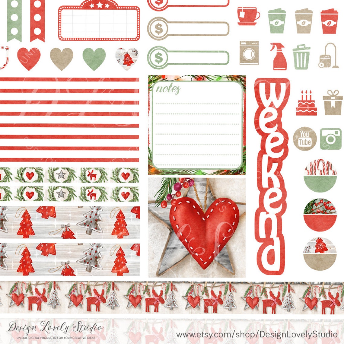 Printable CHRISTMAS Planner Stickers Kit, Mini Happy Planner Christmas ...