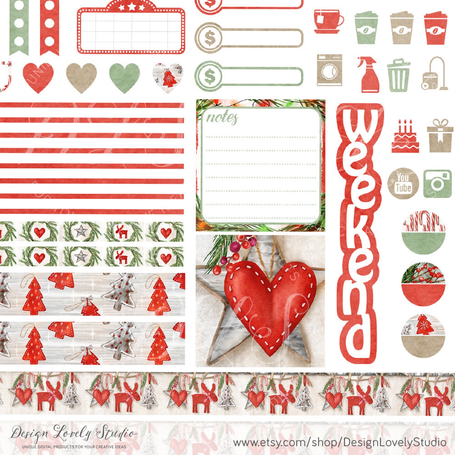 Printable CHRISTMAS Planner Stickers Kit Mini Happy Planner Etsy