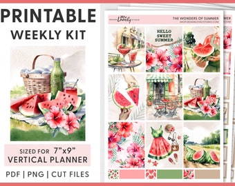 Watermelon Planner Stickers, Printable Planner Stickers, Summer Planner Stickers, Weekly Stickers Kit, Erin Condren, Cut Files, VS234