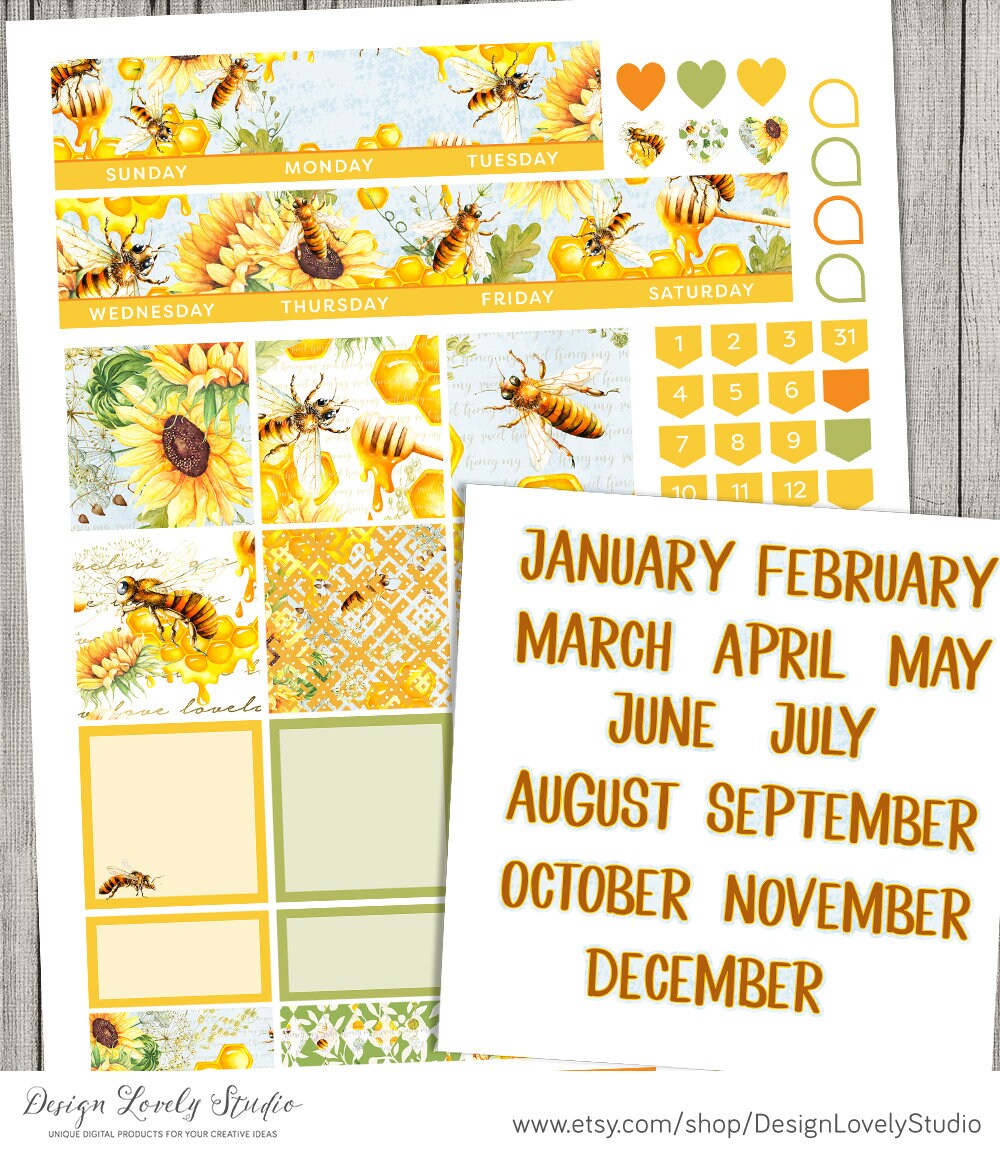 PRINTABLE Happy Planner Monthly Stickers Kit Honey Bee - Etsy