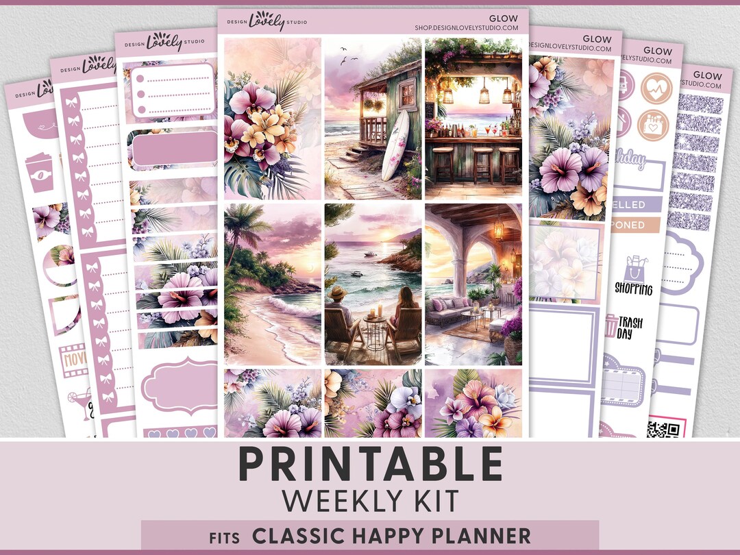 Summer Evening at the Beach Printable Planner Stickers, Weekly Sticker ...