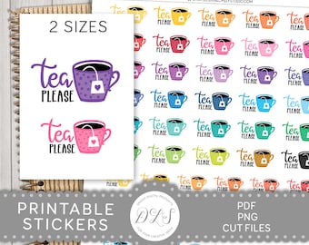TEA PLEASE Planner Stickers, Printable Tea Planner Stickers, Tea Cup Stickers Kit, Tea Lover Stickers, Script Planner Stickers, SS129