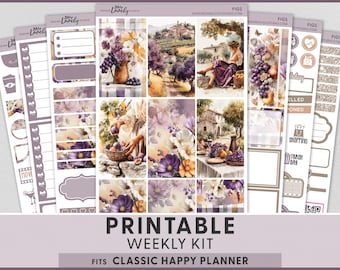 Fall Harvest Printable Planner Stickers, Happy Planner Classic Weekly Kit, Figs And Grapes, Tuscan Countryside, HP307