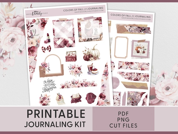 Autumn Journaling Sticker Kit, Fall Deco Stickers, Planner Stickers, Printable Stickers, Bullet Journal Stickers, Pumpkins, Dahlias, JS158