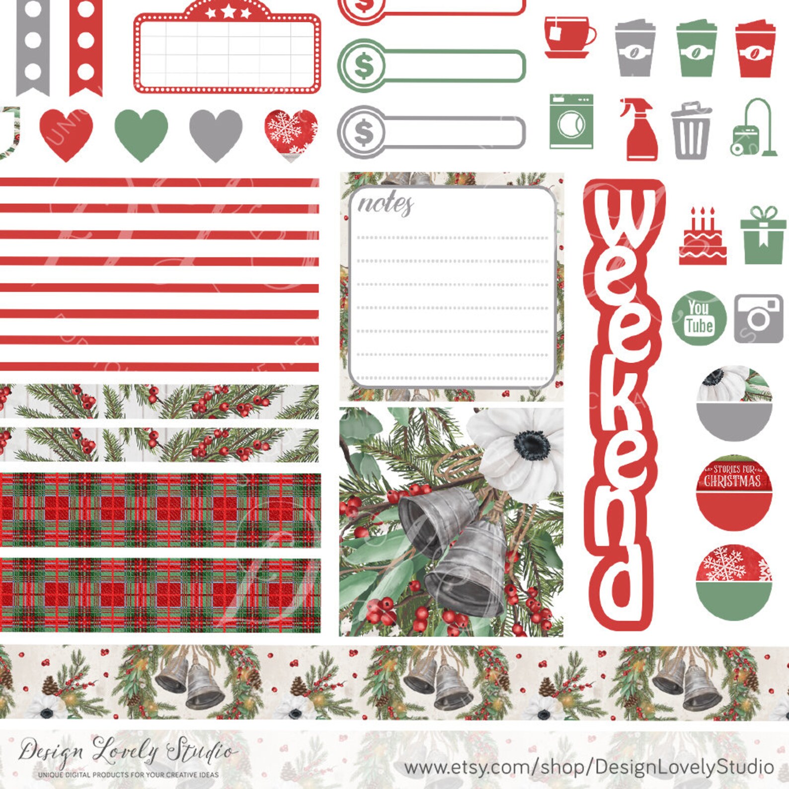 Mini Happy Planner Christmas Stickers Kit Printable Christmas Etsy