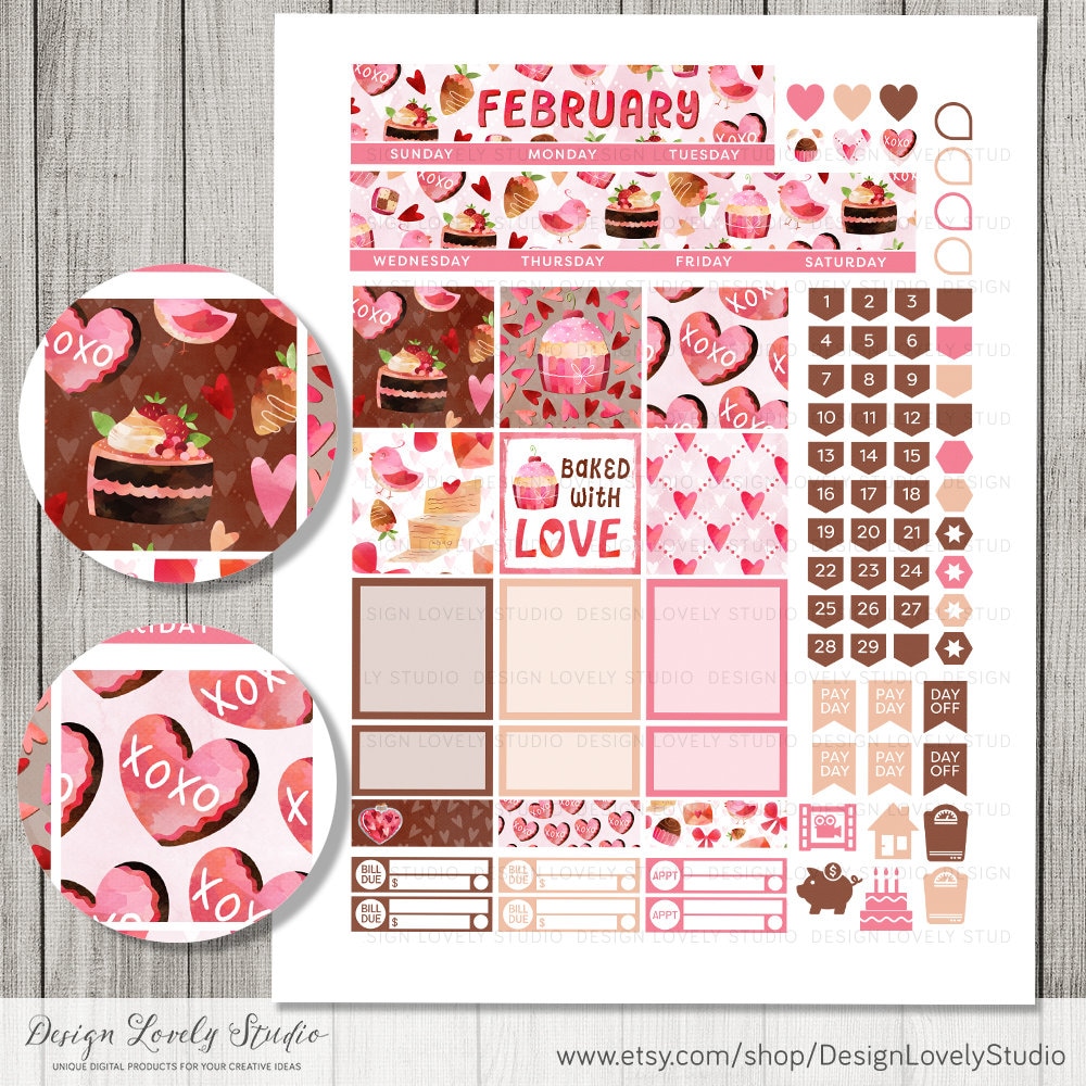 Printable FEBRUARY Planner Stickers Valentines Day Planner | Etsy