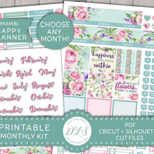 PRINTABLE Monthly Planner Stickers Kit Floral Planner - Etsy