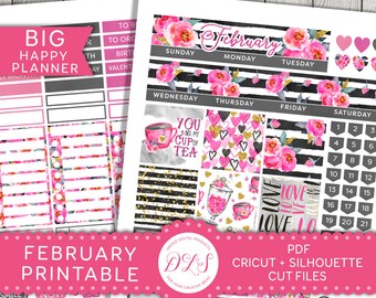 Big Happy Planner February Stickers Kit, Big Happy Planner Stickers Printable, February Monthly Kit, February Monthly Planner Kit, BM110