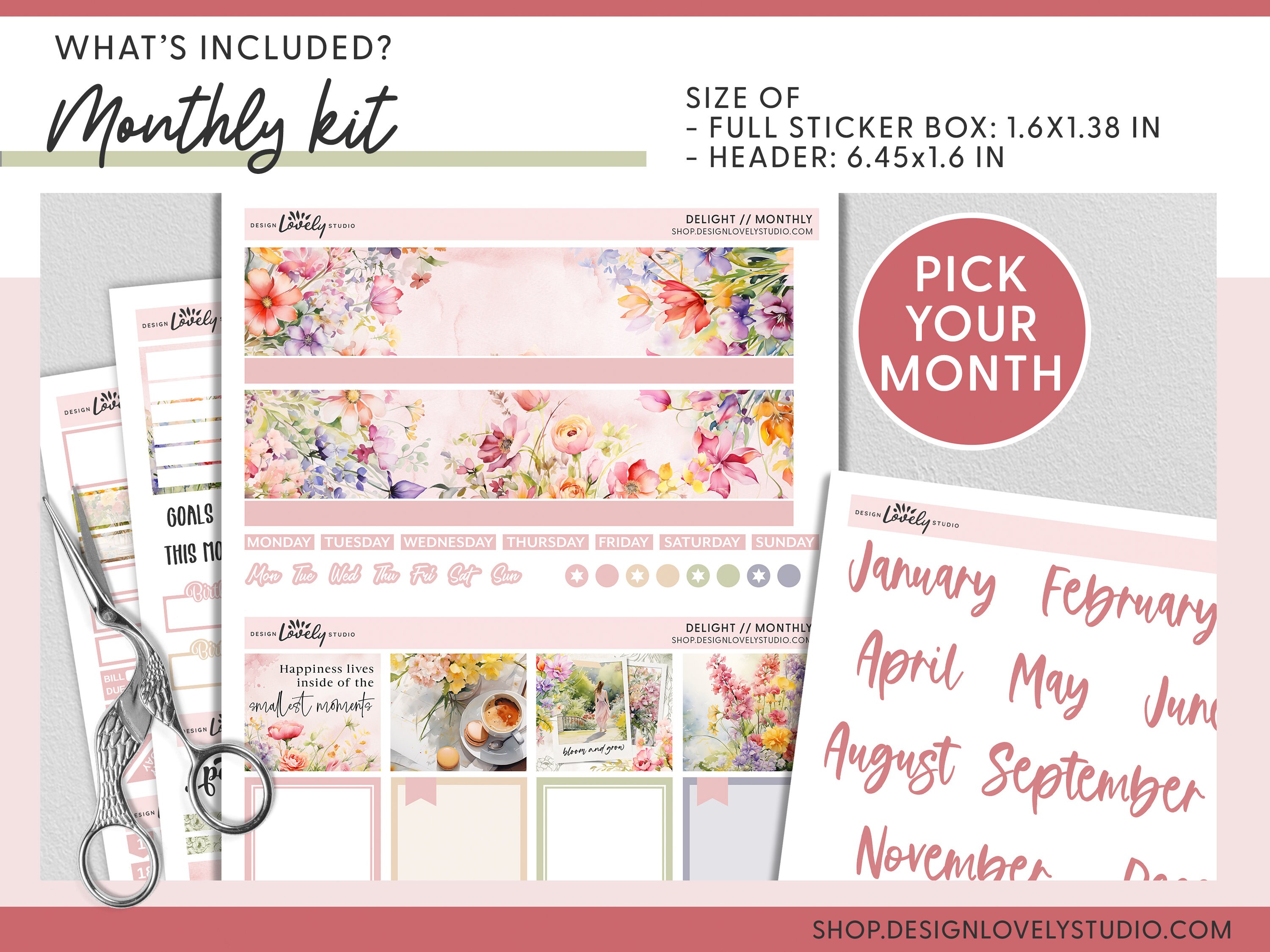Printable Floral Planner Stickers Bundle, Spring, Summer, Watercolor ...