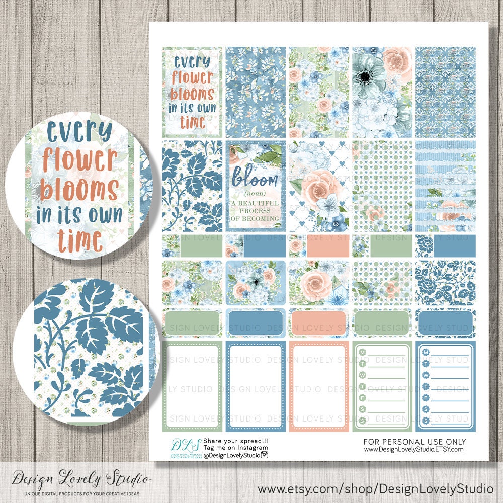 Printable FLORAL Planner Stickers, Happy Planner Weekly Stickers Kit ...