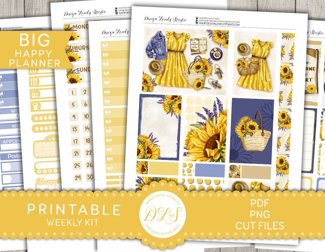 PRINTABLE Big Happy Planner Stickers, Sunflowers Planner Stickers ...