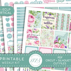 Floral Planner Stickers Kit, Erin Condren Vertical Planner Stickers, Spring Planner Stickers Printable, Weekly Planner Kit, Cut Files, VS143
