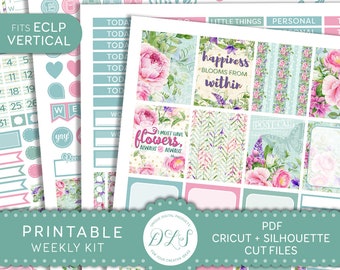Floral Planner Stickers Kit, Erin Condren verticaal Planner Stickers, voorjaar Planner Stickers afdrukbare, wekelijks Planner Kit, gesneden bestanden, VS143