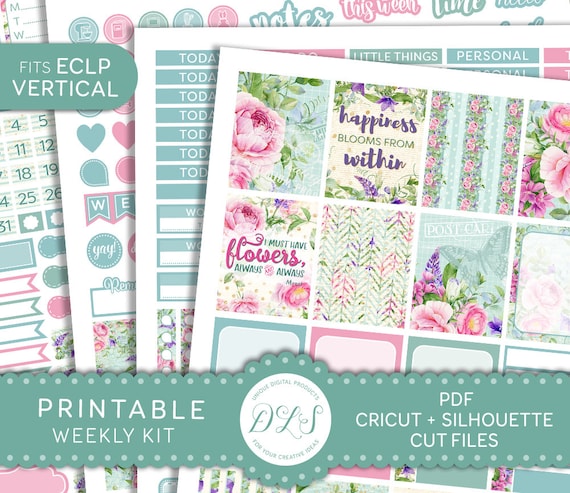 Floral Planner Stickers Kit, Erin Condren Vertical Planner Stickers, Spring Planner Stickers Printable, Weekly Planner Kit, Cut Files, VS143