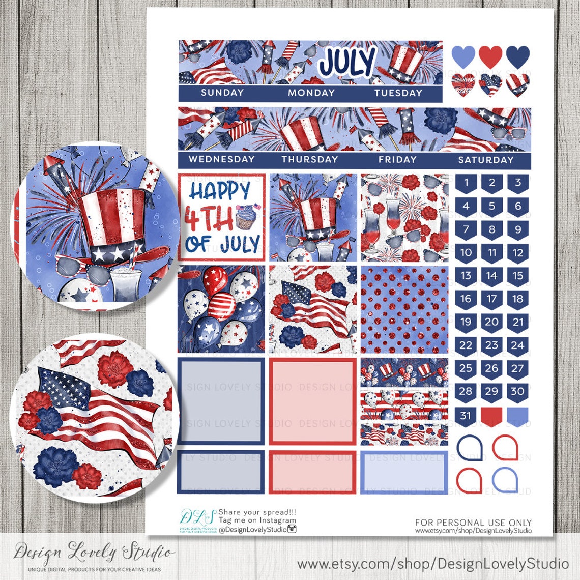 Big Happy Planner JULY Stickers Kit JULY Monthly Printable Etsy