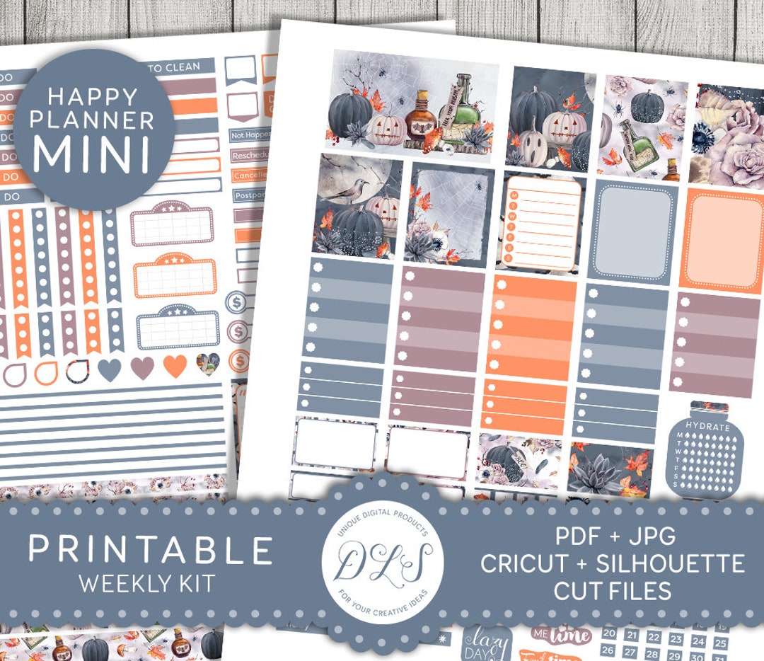 Printable Halloween Planner Stickers, October Weekly Stickers Kit, Fall ...