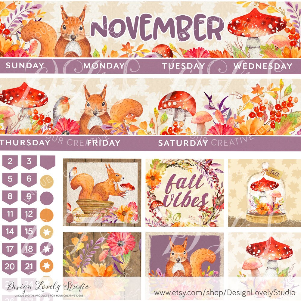 Printable NOVEMBER Monthly Planner Stickers for Erin Condren - Etsy