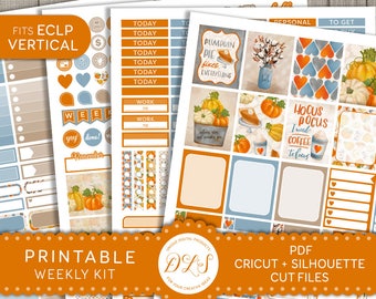 Printable Halloween Planner Stickers, October Weekly Planner Kit, October Planner Kit, Fall Planner Stickers, ECLP Vertical, Cut Files VS135