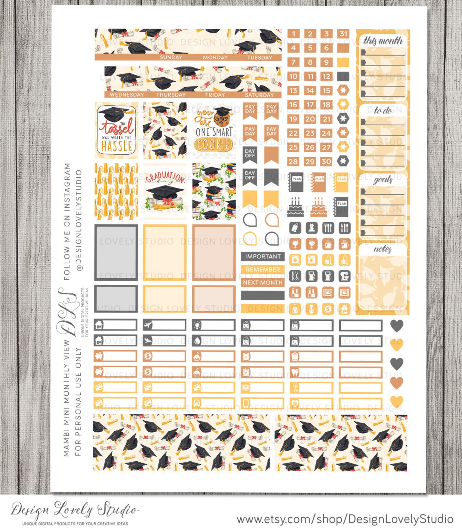 Graduation Planner Stickers, Graduation Monthly Stickers, Mini Happy
