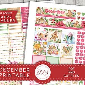 DECEMBER Planner Stickers, Happy Planner Afdrukbare Stickers, Kerst Planner Stickers, Maandelijkse Planner Kit, Vakantiestickers, HPMV193