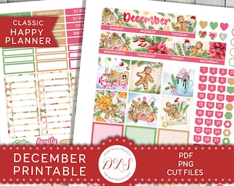 DECEMBER Planner Stickers, Happy Planner Printable Stickers, Christmas Planner Stickers, Monthly Planner Kit, Holiday Stickers, HPMV193