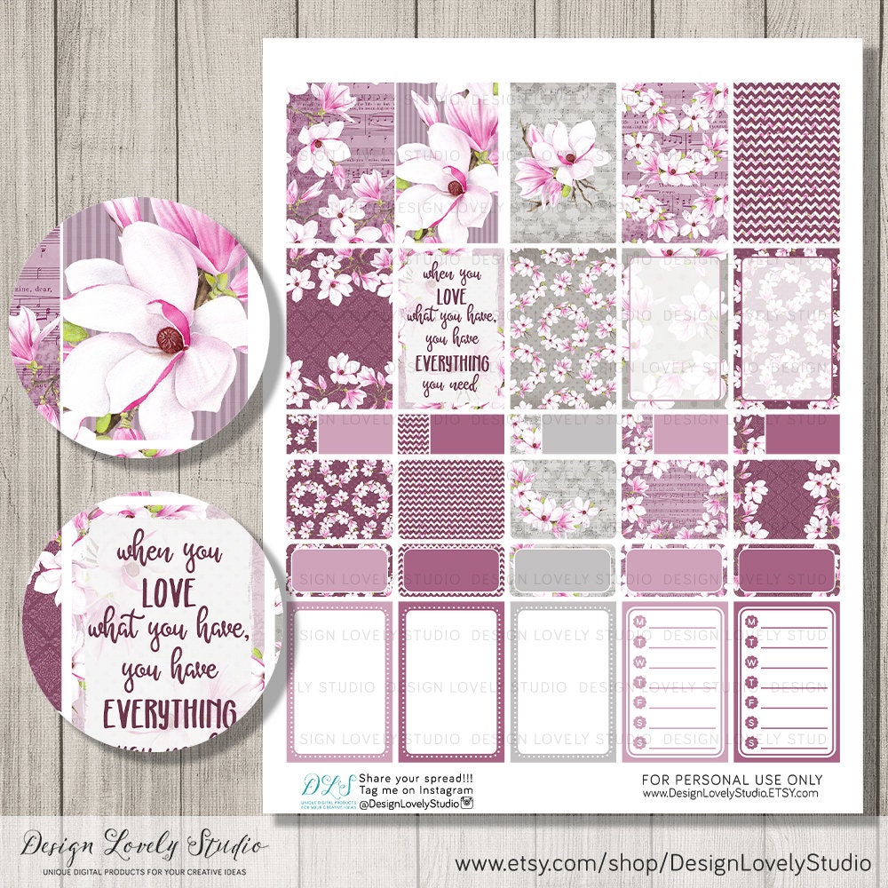 Happy Planner PRINTABLE Weekly Kit, Purple Floral Planner Stickers ...