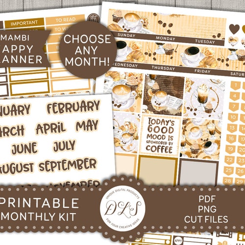 Printable COFFEE Monthly Planner Stickers Happy Planner - Etsy