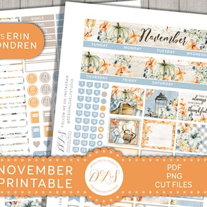 Kit de pegatinas mensuales de NOVIEMBRE imprimible, se adapta a Erin Condren Life Planner, pegatinas del planificador de Acción de Gracias, archivos cortados, pegatinas digitales, MV180