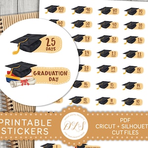 Graduation Countdown Planner Stickers, Graduation Planner Stickers, School Planner Stickers, Printable Planner Stickers, Cut Files, DS120