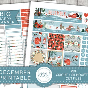 Afdrukbare december maandelijkse kit, grote gelukkige planner december stickers kit, kerst planner stickers, winter maandelijkse kit, gesneden bestanden, BM137
