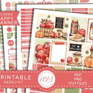 FALL Planner Stickers, Printable Planner Stickers, Happy Planner Weekly Stickers Kit, Autumn Planner Kit, Apple Planner Stickers, HP186