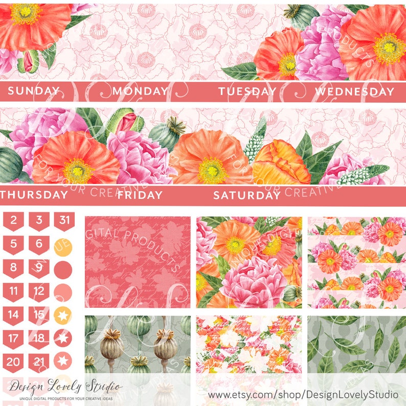 Printable Monthly Planner Stickers Floral Monthly Stickers - Etsy