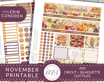 NOVEMBER Monthly Kit, Printable November Planner Stickers, ECLP Printable, Thanksgiving Planner Stickers, Pumpkins, Harvest, MV109