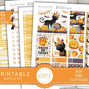 HALLOWEEN Planner Stickers Kit, Big Happy Planner Fall Weekly Kit, Printable Halloween Stickers, October Weekly Kit, Cut Files, BW148