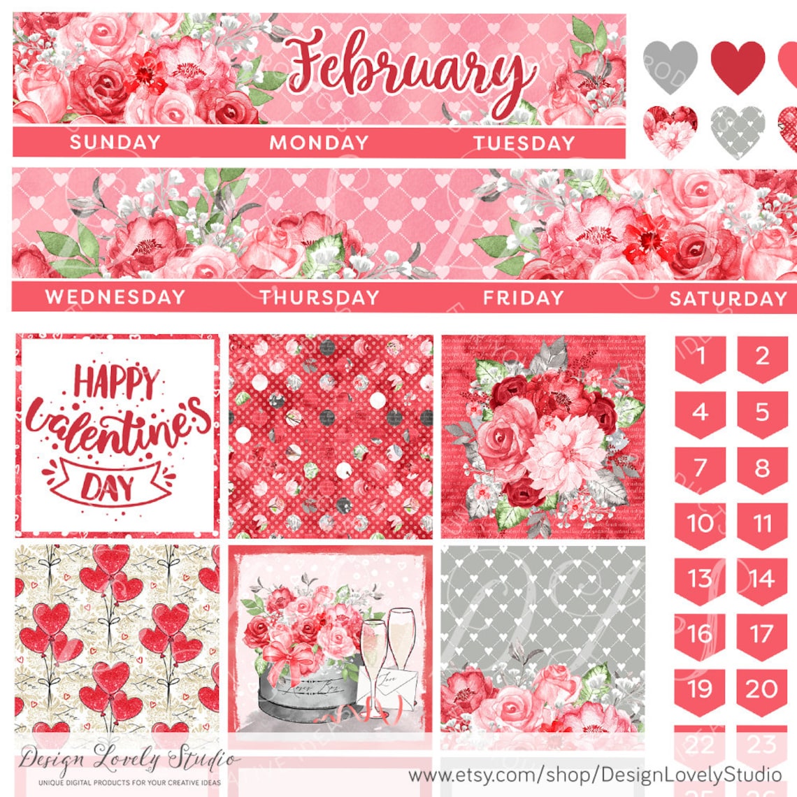 Happy Planner February Monthly Kit, Printable February Stickers Kit ...