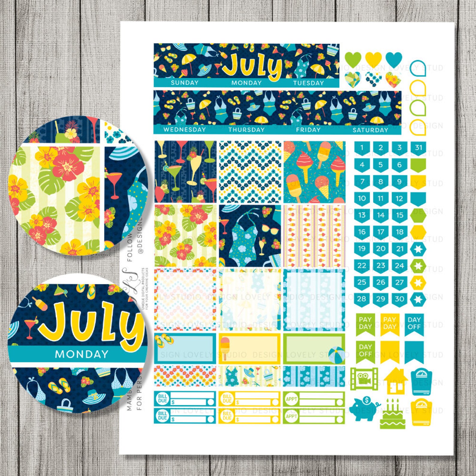 July Happy Planner July Monthly Stickers Kit July Stickers | Etsy