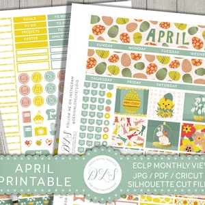 Kit de planejador mensal de abril, kit mensal para impressão, adesivos mensais de abril, adequado para Erin Condren, spread mensal de abril, planejador de Páscoa, MV123