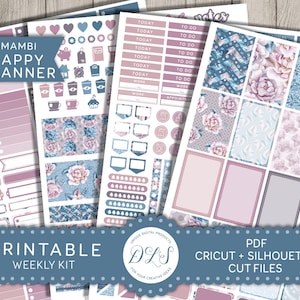 Mambi Planner Stickers, Happy Planner Weekly Kit, Printable Stickers, Cut File Stickers, Digital Stickers, Pastel Floral Stickers HP112