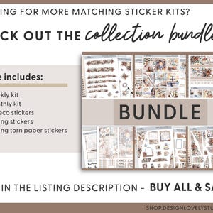 Pode incluir: An&uacute;ncio de kits de adesivos. A imagem apresenta uma cole&ccedil;&atilde;o de pacotes de adesivos com v&aacute;rios designs, incluindo kits semanais e mensais completos, adesivos decorativos florais e adesivos de di&aacute;rio. O texto na imagem diz "CHECK OUT THE collection bundles!"