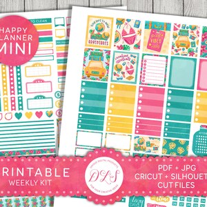 Road Trip Planner Stickers, Summer Vacation Planner Stickers, Mini Happy Planner Weekly Kit, Printable Weekly Planner Kit, Cutfile, MW137