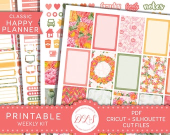 Floral Planner Stickers, Happy Planner Weekly Kit, Printable Happy Planner Stickers Kit, Create 365 Planner, Digital Stickers, HP103