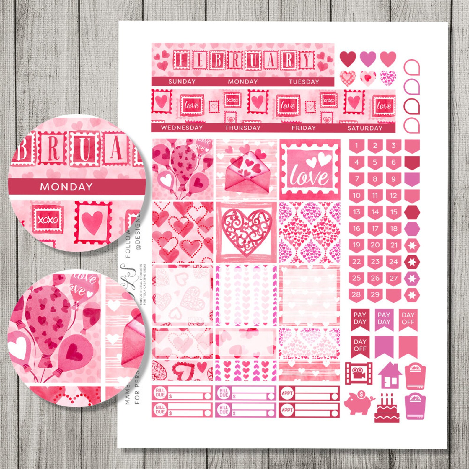 Printable FEBRUARY Planner Stickers, Happy Planner February Monthly Kit ...