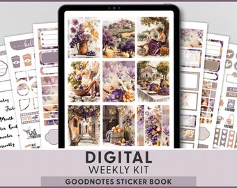 Fall Harvest Digital Planner Stickers, GoodNotes iPad Weekly Kit, Figs And Grapes, Tuscan Countryside, DG210