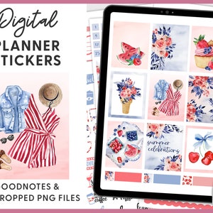 Summer Digital Planner Stickers, 4th of July Digital Stickers, Goodnotes Stickers, Ipad Stickers, PNG Stickers, July Stickers, DG104