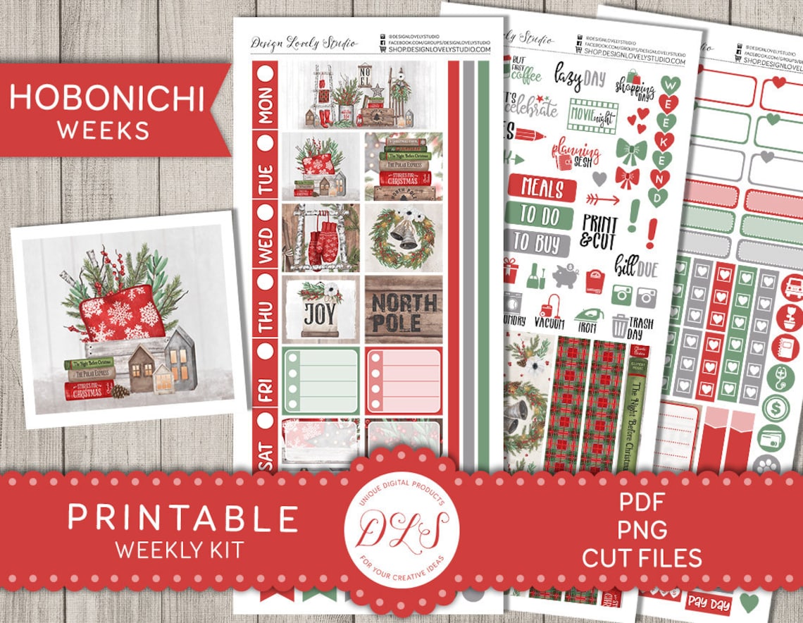 Printable CHRISTMAS Stickers Kit Hobonichi Weeks Christmas | Etsy