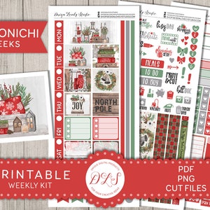 Afdrukbare KERSTstickers Kit, Hobonichi Weken Kerst Planner Stickers, December Weekly Stickers Kit, Wintervakantie Stickers, HO131