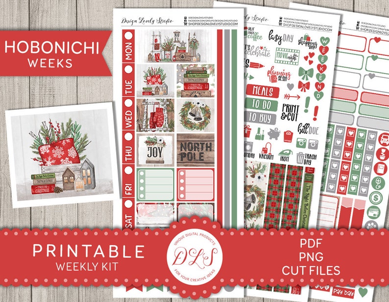 Printable CHRISTMAS Stickers Kit Hobonichi Weeks Christmas | Etsy