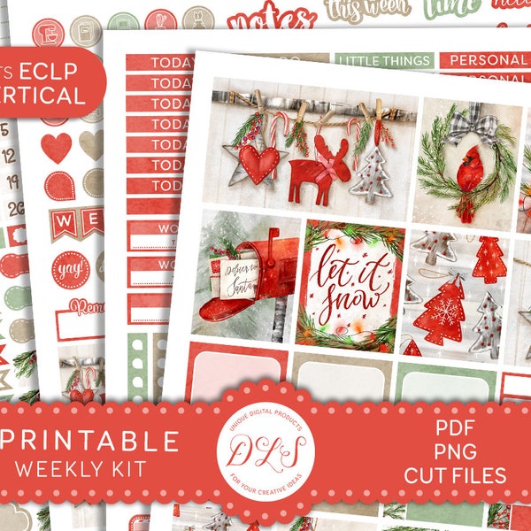 Printable CHRISTMAS Planner Stickers Kit, for Erin Condren Vertical Planner, Printable Xmas Weekly Kit, Holiday Plannner Stickers, VS177